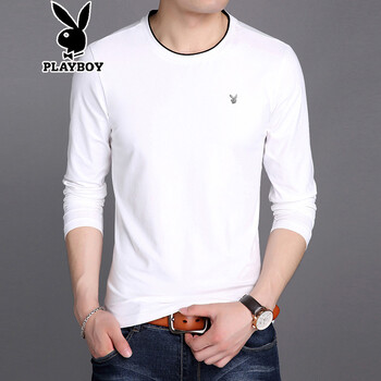 花花公子（PLAYBOY ESTABLISHED 1953） 長(zhǎng)袖 男士T恤 白色 XXXL