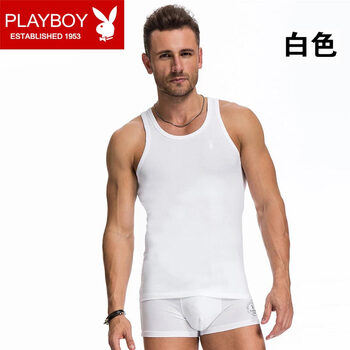 PLAYBOY 无袖 男士T恤 白色 