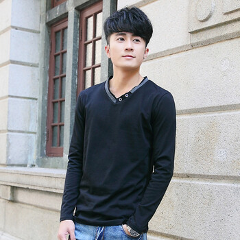 Katiewens 長(zhǎng)袖 男士T恤 6056黑色 M