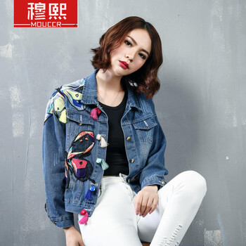 穆熙（MOUCCR） 翻領(lǐng) 長(zhǎng)袖 女 短外套 刺繡
