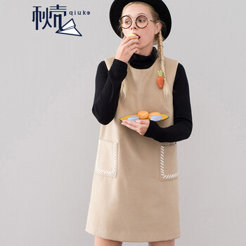 秋殼  拼接 連衣裙