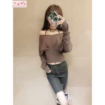 安美媛依 露肩 短袖 T恤 女 一字領(lǐng)