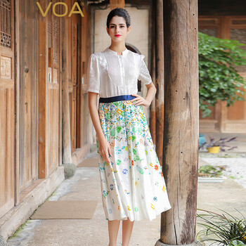 VOA 碎花 拼接，紐扣，褶皺，印花 連衣裙