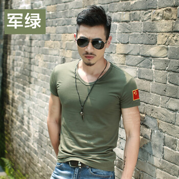 韓杰美（HANJIEMEI） 短袖 男士T恤 V領(lǐng)軍綠色 XL