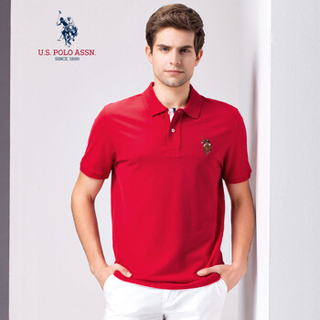 U.S. POLO ASSN. 短袖 男士T恤 紅色彩標 M