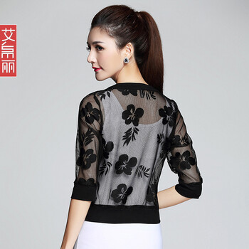 艾帛麗（AIBOLI） 圓領(lǐng) 五分袖 女 短外套 蕾絲