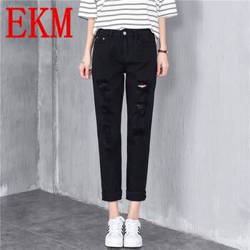 EKM 中腰 直筒褲 女 九分褲 牛仔褲