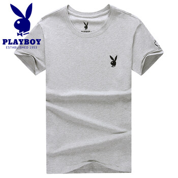花花公子（PLAYBOY） 短袖 男士T恤 灰色圓領(lǐng) 