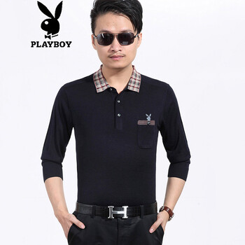 花花公子（PLAYBOY ESTABLISHED 1953） 長(zhǎng)袖 男士T恤 藏青色 XXL