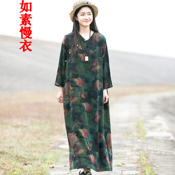如素慢衣 大花，植物花卉 印花 連衣裙