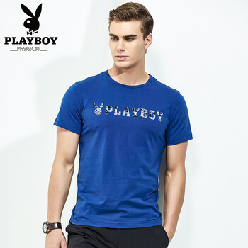 花花公子（PLAYBOY） 短袖 男士T恤 彩藍 M