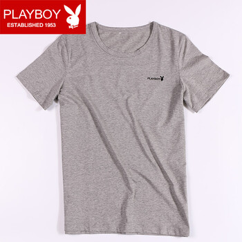PLAYBOY 短袖 男士T恤 麻灰圓領(lǐng) 