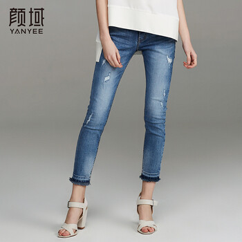 顏域（YANYEE） 自然腰 鉛筆褲/小腳褲 女 九分褲 牛仔褲