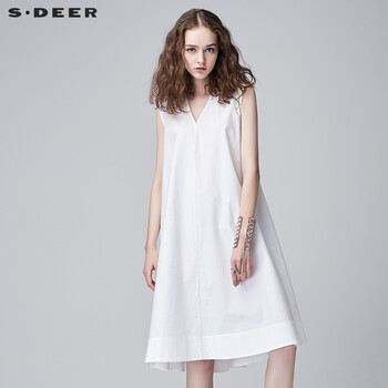 S.DEER 純色 不規(guī)則 連衣裙
