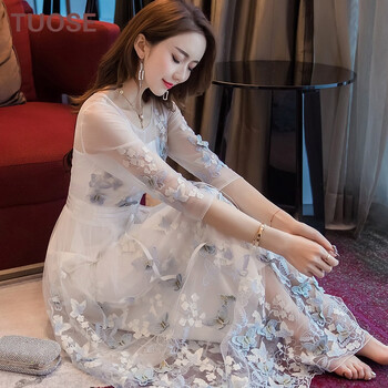 拓澀（TUOSE） 花色 紗網(wǎng) 連衣裙