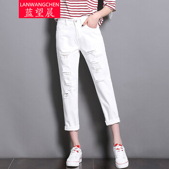 藍望晨（LANWANGCHEN） 中腰 闊腳褲 女 九分褲 牛仔褲
