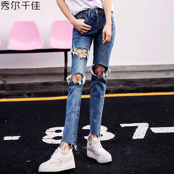 秀爾千佳 中腰 直筒褲 女 九分褲 牛仔褲