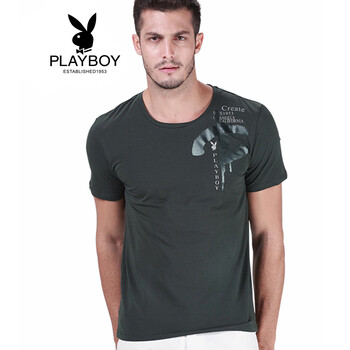 花花公子（PLAYBOY） 短袖 男士T恤 軍綠色 