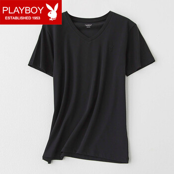 PLAYBOY 短袖 男士T恤 黑色V領(lǐng) 
