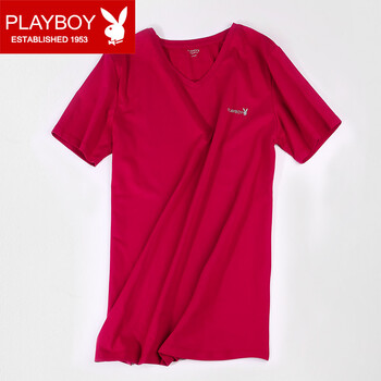 PLAYBOY 短袖 男士T恤 酒紅V領(lǐng) 