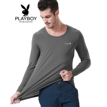花花公子（PLAYBOY） 長(zhǎng)袖 男士T恤 圓領(lǐng)鐵灰 M