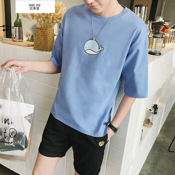 古萊登（GODLIKE） 五分袖 男士T恤 天藍色 M
