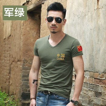 韓杰美（HANJIEMEI） 短袖 男士T恤 V領(lǐng)軍綠色中國(guó) XL