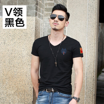 韓杰美（HANJIEMEI） 短袖 男士T恤 V領(lǐng)黑色狼頭 XL