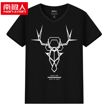 南極人（Nan Ji ren） 短袖 男士T恤 黑色-V領(lǐng)線條鹿 