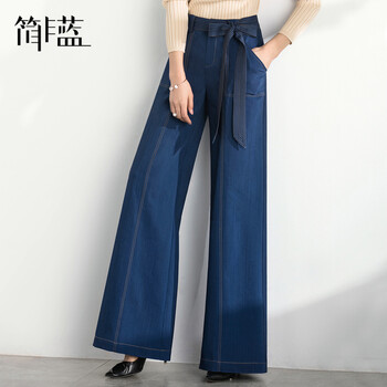 簡(jiǎn)非藍(lán) 高腰 闊腿褲 女 長褲 休閑褲