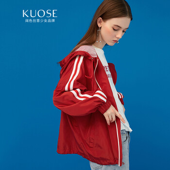 闊色（kuose） 連帽 長(zhǎng)袖 女 短外套 撞色