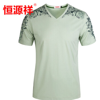 恒源祥 長(zhǎng)袖 男士T恤 淺綠色V領(lǐng) 