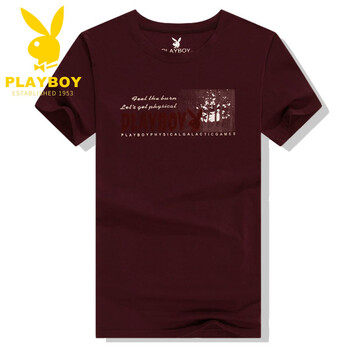 花花公子（PLAYBOY） 短袖 男士T恤 酒紅 M