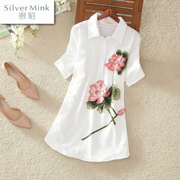 銀貂（Silver Mink） 印花 短袖 T恤 女 娃娃領