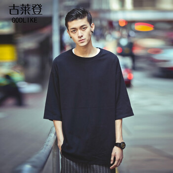 古萊登（GODLIKE） 七分袖 男士T恤 純黑五分袖 XL