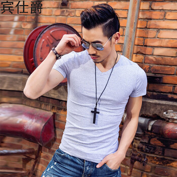 賓仕爵 短袖 男士T恤 淺花灰  XL