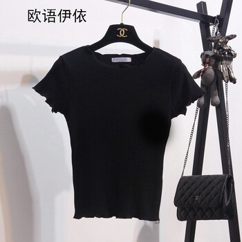 歐語(yǔ)伊依  短袖 T恤 女 荷葉領(lǐng)