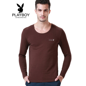 花花公子（PLAYBOY） 長(zhǎng)袖 男士T恤 圓領(lǐng)咖啡 M