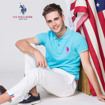 U.S. POLO ASSN. 短袖 男士T恤 淺藍(lán)色大標(biāo) M