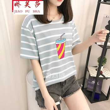 嬌芙莎（JERFUSHA） 拼接，透視，印花 短袖 T恤 女 圓領(lǐng)