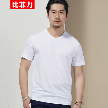 比菲力 短袖 男士T恤 男款V領(lǐng)白色 