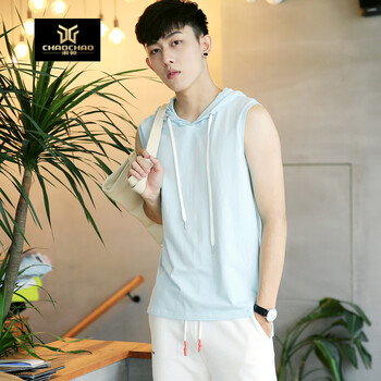 C2潮朝（C2 CHAO CHAO） 無(wú)袖 男士T恤 藍(lán)色 XL，L，M，XXL