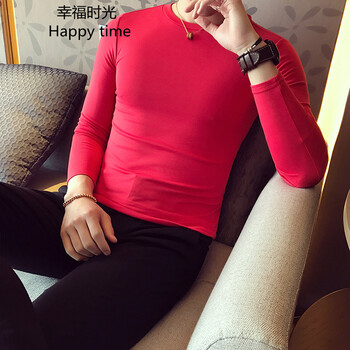 幸福時(shí)光（happy time） 長袖 男士T恤 西瓜紅 XL，L，XXL，XXXL，M
