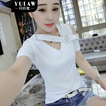 月憐微 鑲鉆 短袖 T恤 女 V領(lǐng)