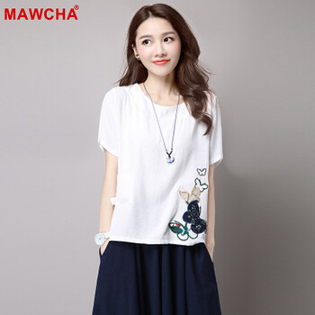 Mawcha 刺繡 短袖 T恤 女 圓領(lǐng)