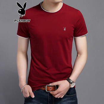 花花公子（PLAYBOY） 短袖 男士T恤 紅色 XL，L，XXXL，XXL，M