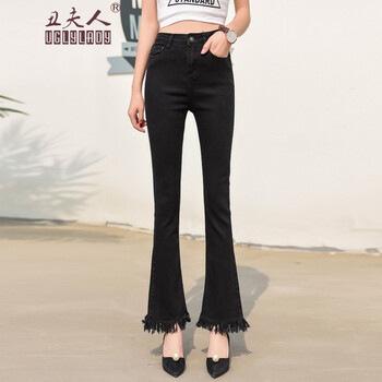 丑夫人（UGLY LADY） 高腰 喇叭褲 女 九分褲 牛仔褲
