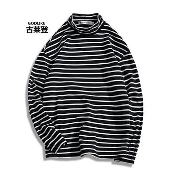 古萊登（GODLIKE） 長袖 男士T恤 高領(lǐng)條紋黑色 XL，L，XXXL，M，XXL