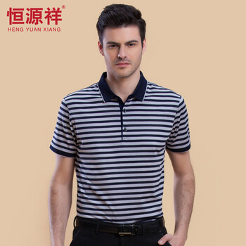 恒源祥 短袖 男士T恤 503208-藏青 S，XL，L，XXXL，XXL，加大，M