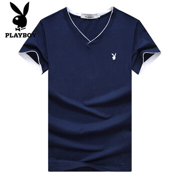 花花公子（PLAYBOY） 短袖 男士T恤 寶藍(lán)（V領(lǐng)） XL